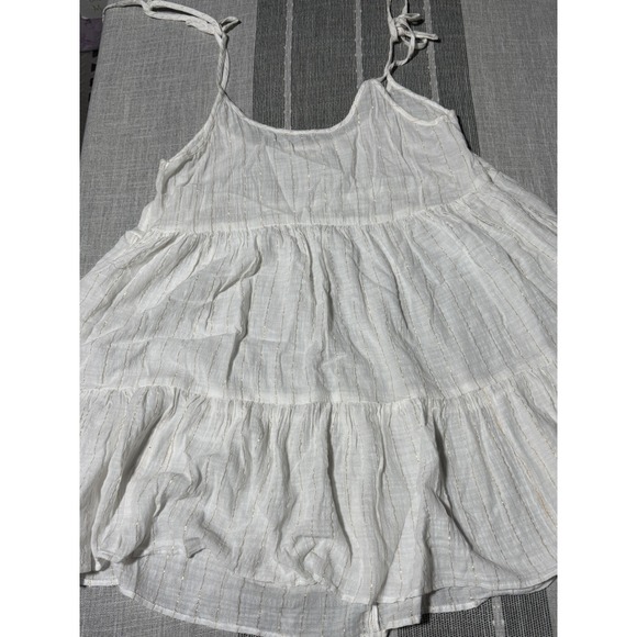 aerie Tops - Aerie Womens White Gold Metallic Stripe Tiered Babydoll Cami Tank Top Medium